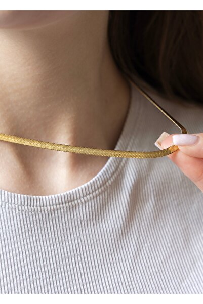 Home Sihra Accessories Italian Chain Necklace with Steel Flat Gold Color 45 cm