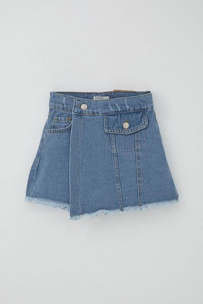 Breeze Girl's Jean Shorts Skirt Pocket Detailed Buttoned Tasseled 4-10 Years, Blue