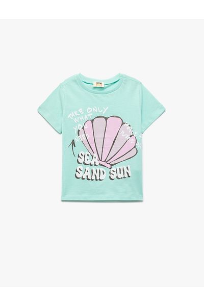 Koton Cotton Short Sleeve Crew Neck Seashell Print T-Shirt