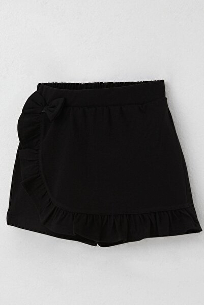 Breeze Kız Çocuk Şort Etek Fiyonk Aksesuarlı Fırfırlı 3-8 Yaş, Siyah