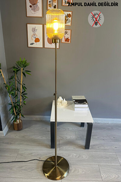 Bamyum Wingmn Bal Rengi Cam Lambader Düz İnce Gövde Modern Metal Oturma Odası Çalışma Odası Zemin Lambası