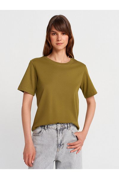 Dilvin 31763 Crew Neck T-Shirt-Oil Green