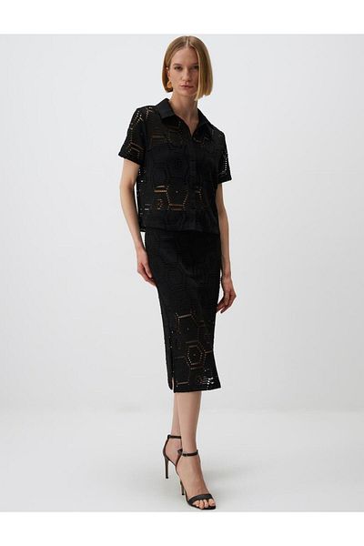 Jimmy Key Regular Waist Openwork Midi Skirt