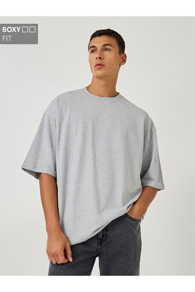 Styli Boxy Fit Terry T-Shirt with Turn-Up Sleeve