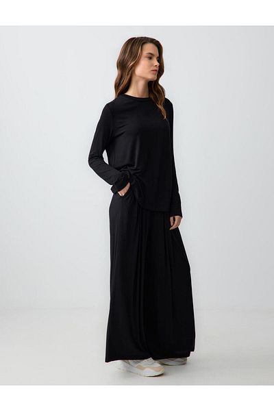 Jimmy Key Relaxed Fit High Waist Wide Leg Pleated Knitted Pants