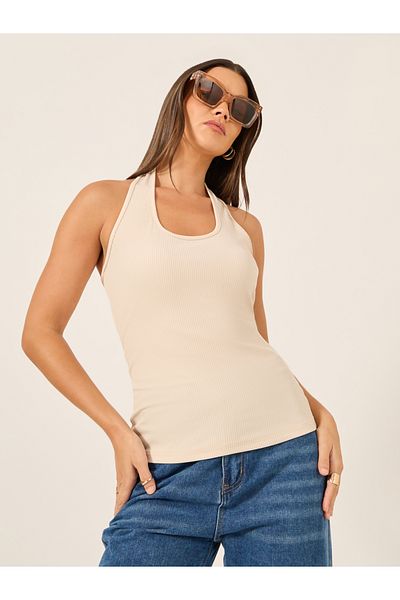 Styli Ribbed Halter Neck Fitted Tank T-Shirt