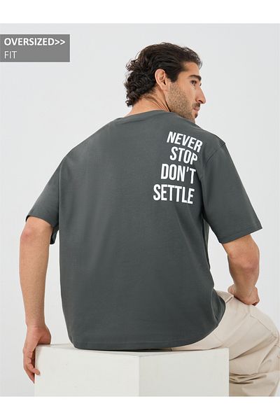 Styli Slogan Print Oversized Round Neck T-Shirt