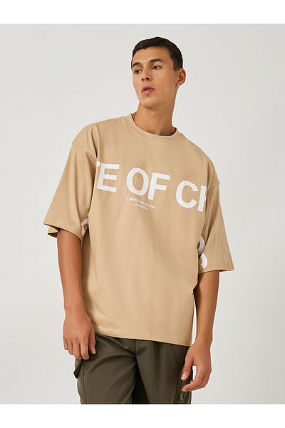 Styli Typography Print Mock Neck Jersey Boxy T-Shirt