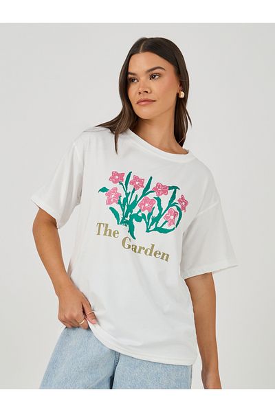 Styli Floral Graphic Print Short Sleeve Oversized T-Shirt