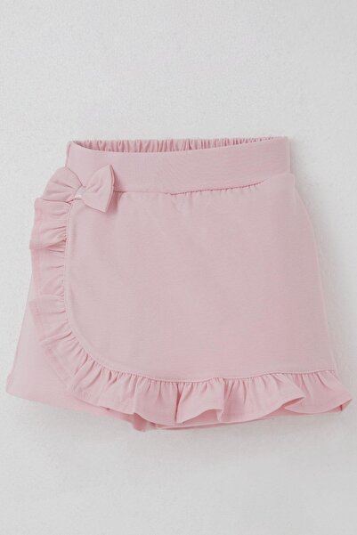 Breeze Kız Çocuk Şort Etek Fiyonk Aksesuarlı Fırfırlı 3-8 Yaş, Pembe