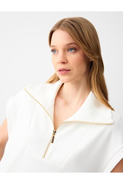 Jimmy Key White Zip-Up Collar Sweatshirt