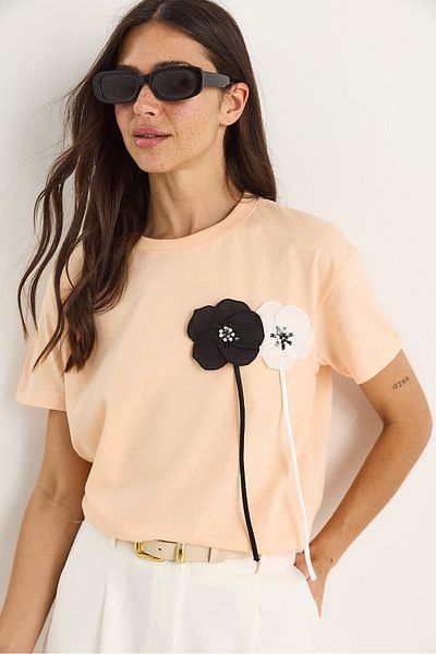 Bianco Lucci Women's Accessory Short Sleeve Cotton T-Shirt 60602041