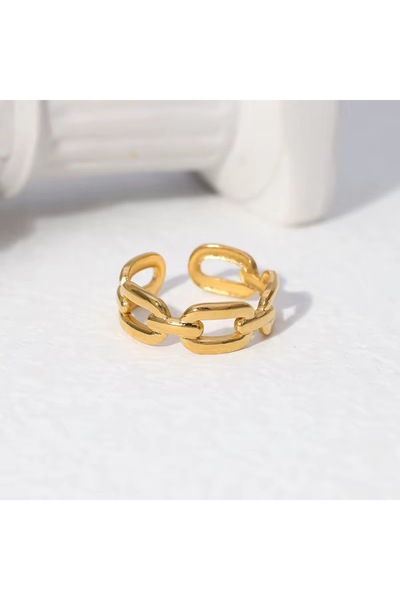 Siya Silver Kararmaz Çelik Gold Renk Ayarlanabilir Kadın Zincir Yüzük