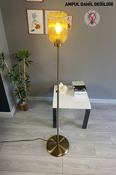 Bamyum Wingmn Bal Rengi Cam Lambader Düz İnce Gövde Modern Metal Oturma Odası Çalışma Odası Zemin Lambası