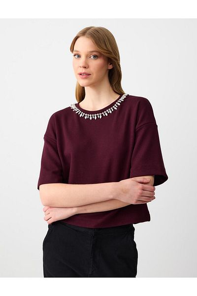 Jimmy Key Embellished Neckline Sumac T-shirt