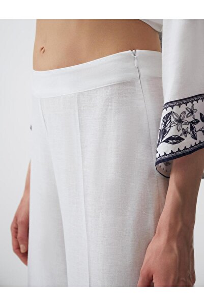 Jimmy Key Wide Leg High Waist Patterned Linen Pants