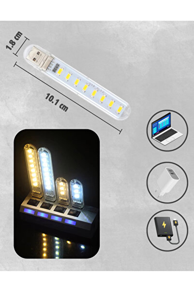 Folveit Taşınabilir Mini Usb Led Lamba 8 Beyaz Led 5730 Smd Kamp Stick Led