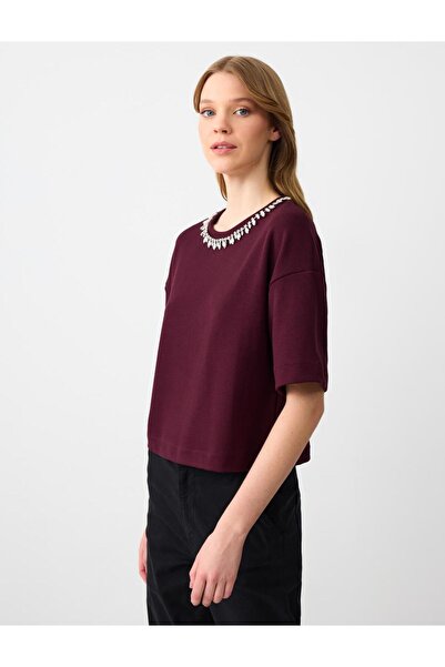 Jimmy Key Embellished Neckline Sumac T-shirt