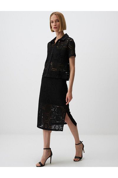 Jimmy Key Regular Waist Openwork Midi Skirt