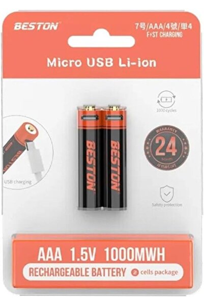 Beston بطارية AAA قابلة لإعادة الشحن 1.5 فولت Micro USB - عبوة من قطعتين