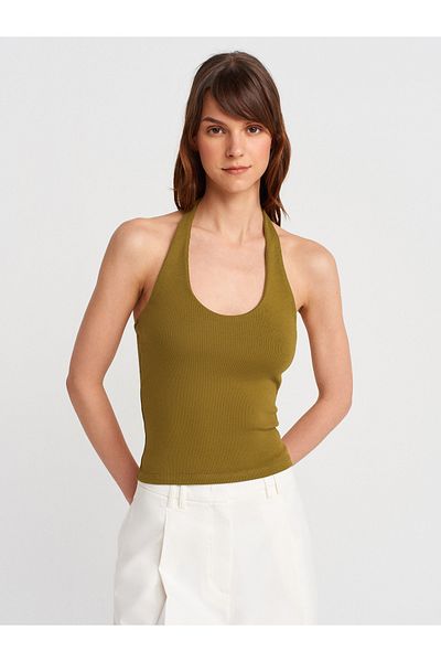 Dilvin 21052 Halter Neck Top-K.Fat Green