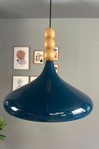 Bamyum Champion Deniz Yeşili Ahşap Üç Boncuk Başlık Tekli Avize Sarkıt Salon Mutfak Butik Lamba Aydınlatma