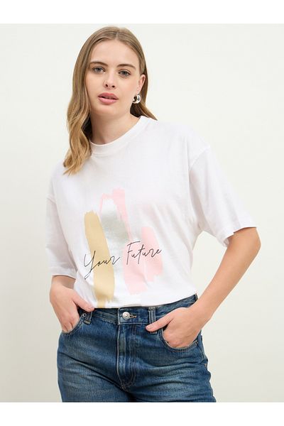 Styli Your Future Foil Graphic Print Oversized Longline T-Shirt