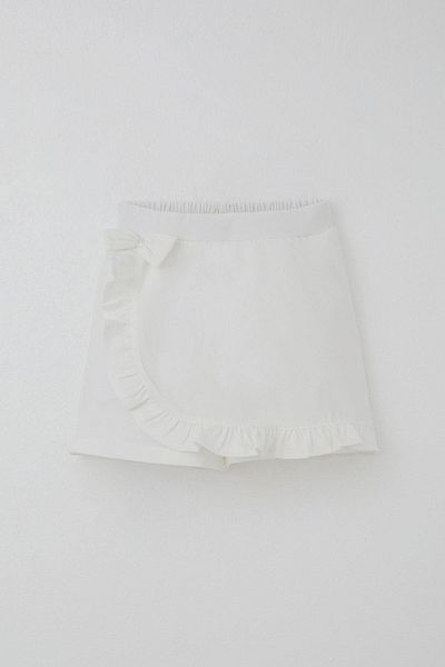 Breeze Girl's Shorts Skirt with Bow Accessory and Ruffles Age 6-10, Ecru