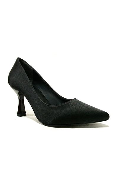 PUNTO Black Satin Anatomical Stiletto Heeled Shoes