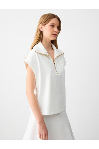 Jimmy Key White Zip-Up Collar Sweatshirt