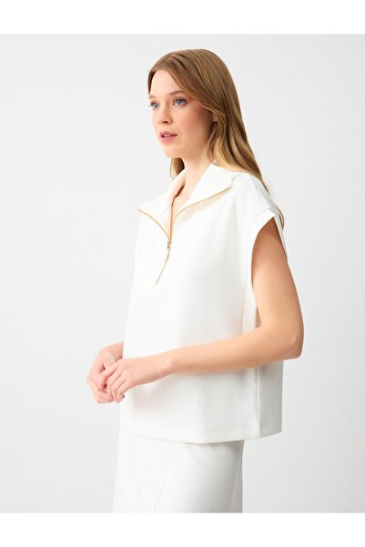 Jimmy Key White Zip-Up Collar Sweatshirt