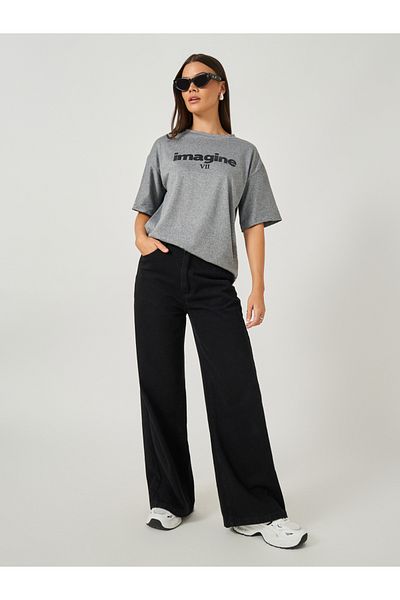 Styli Slogan Print Round Neck Short Sleeve T-Shirt