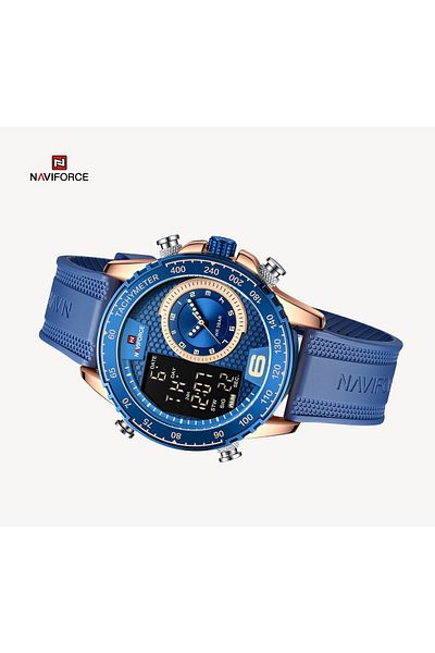 Naviforce Men's fashion luxury TPU watchband quartz LCD display luminous pointer quartz waterproof watch