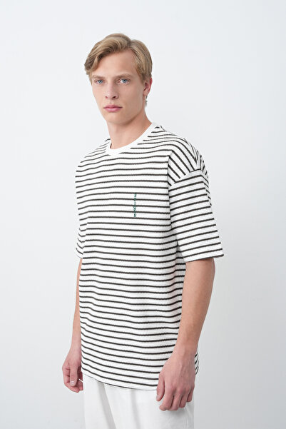 İLKCET MODA Ανδρικό μπλουζάκι με ριγέ Mink Casual Cut