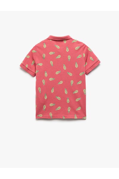 Koton Cotton Pineapple Pattern Polo Neck Short Sleeve T-Shirt