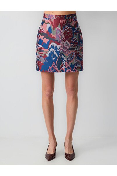 Jimmy Key Straight Cut High Waist Patterned Woven Mini Skirt