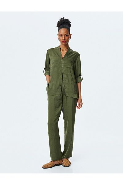 Koton Pile Detailed Pocketed Wide Leg Aerobin Satin Trousers