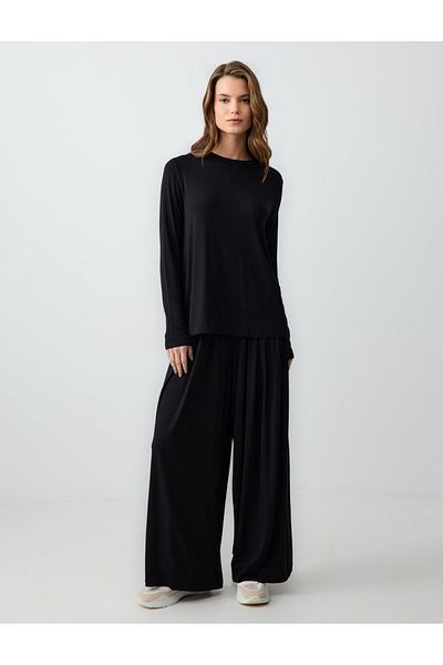Jimmy Key Relaxed Fit High Waist Wide Leg Pleated Knitted Pants