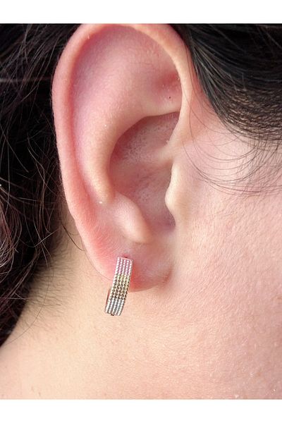 Gümüş sandık 3 Color Minimal 2 cm Hoop Steel Earrings