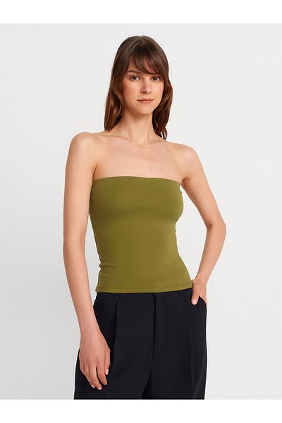 Dilvin 21103 Strapless Top-Oil Green