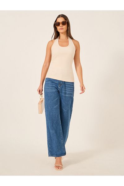 Styli Ribbed Halter Neck Fitted Tank T-Shirt