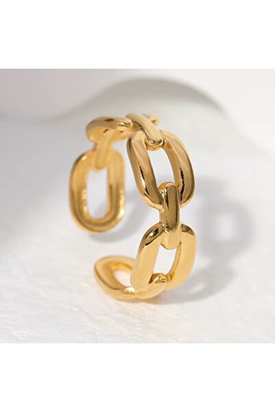 Siya Silver Kararmaz Çelik Gold Renk Ayarlanabilir Kadın Zincir Yüzük