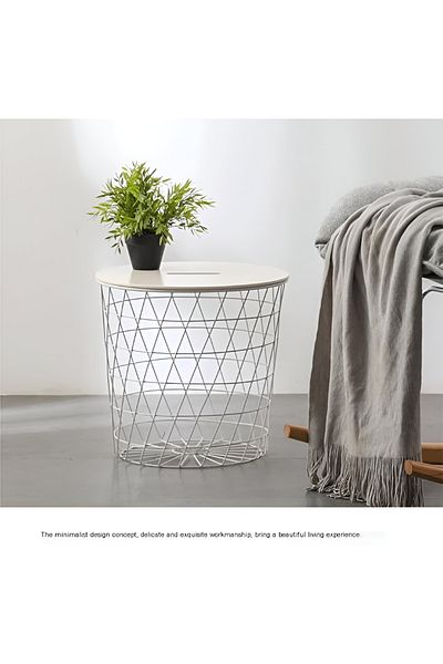 rexa Modern Metal Coffee Table Black Geometric Iron Metal Wire Round Storage Basket With Lid