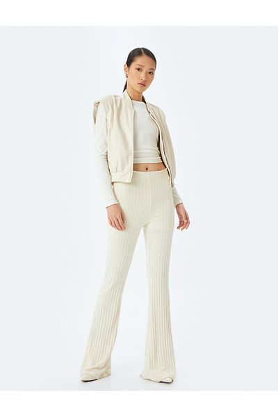 Koton Zippered Crop Sleeveless Faux Leather Jacket with Pockets