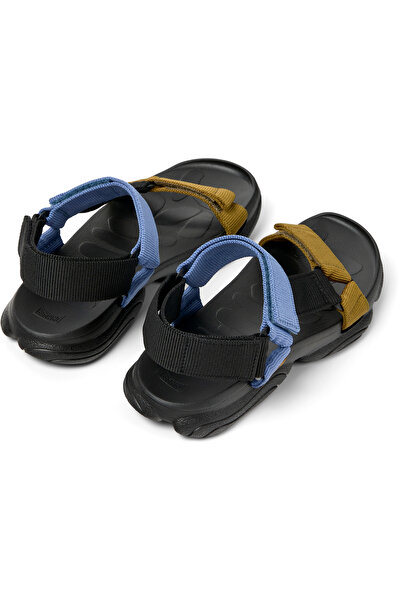 CAMPER Women's Blue Color Block Sandals With Hook And Loop, Adjustable Strap, Soft Flat Sole Karst
