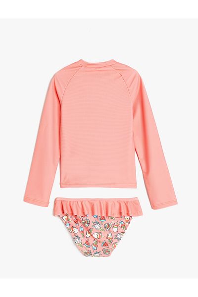 Koton Langärmliges Bikini-Set mit Rüschen und Einhorn-Aufdruck