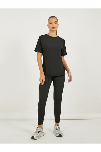 Styli Arms and Side Mesh Panel Short Sleeve Top