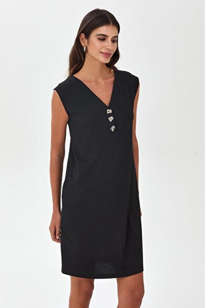 İKİLER V Yaka Önü Düğme Detaylı Elbise 025-2516