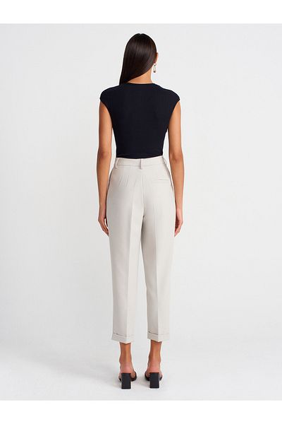 Dilvin 72124 Curved Leg High Waist Trousers-Grey