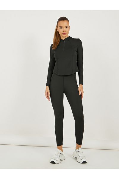 Styli Seam Detail Half Zip Up Long Sleeve Top